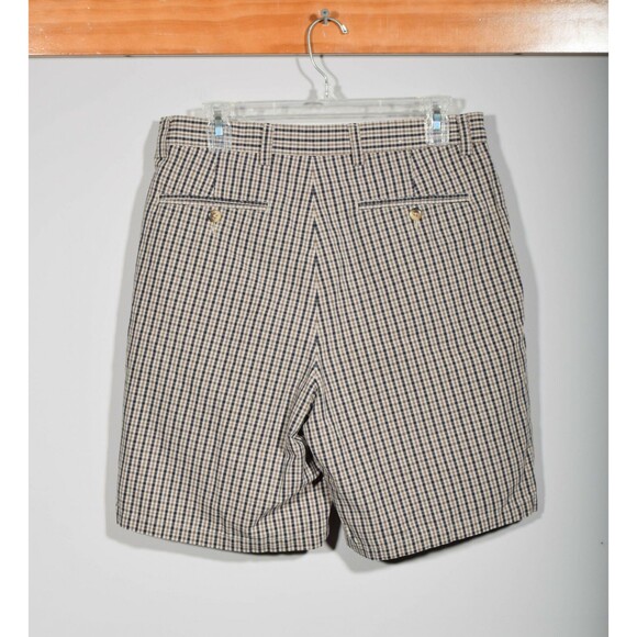 Vintage Nautica Nantucket 100% Cotton Navy Check Pleated Front Shorts Sz 33 - Picture 2 of 3